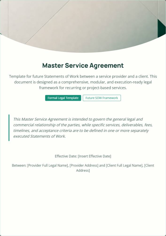 Master Service Agreement Template for Future Statements of Work