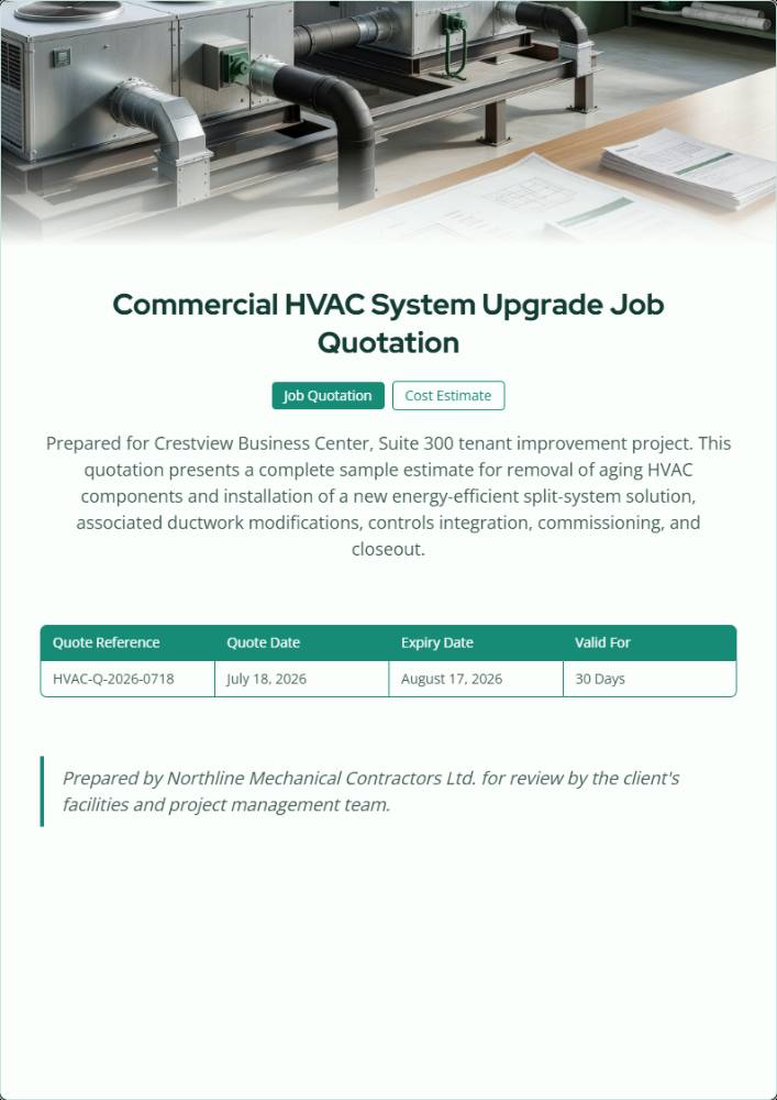 Commercial HVAC System Upgrade Job Quotation