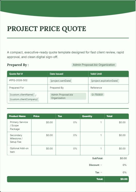 One Page Quote Template 